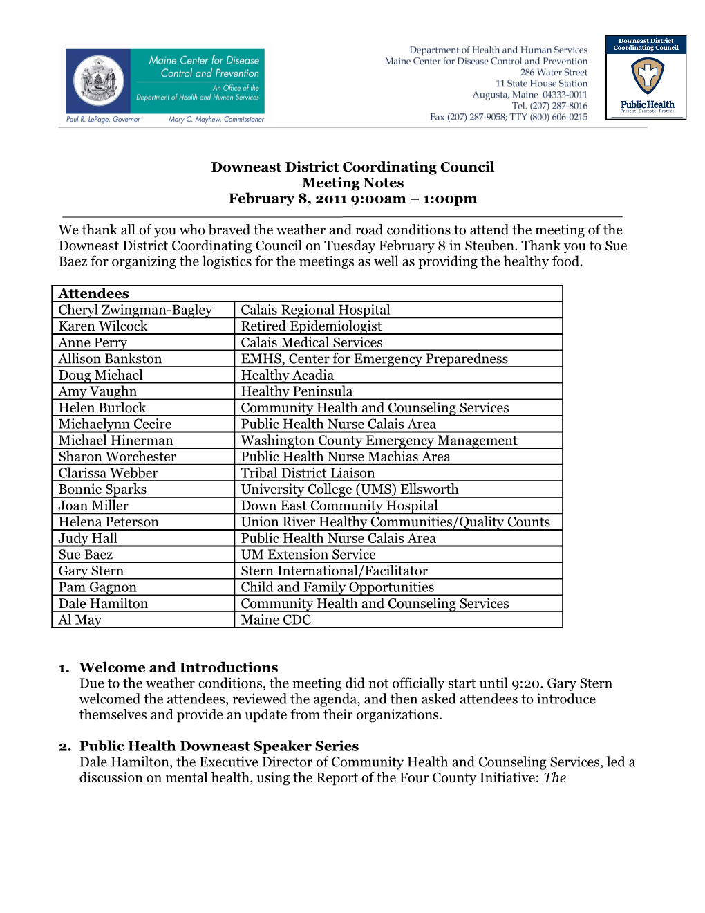 Downeast District Coordinating Council for Public Health