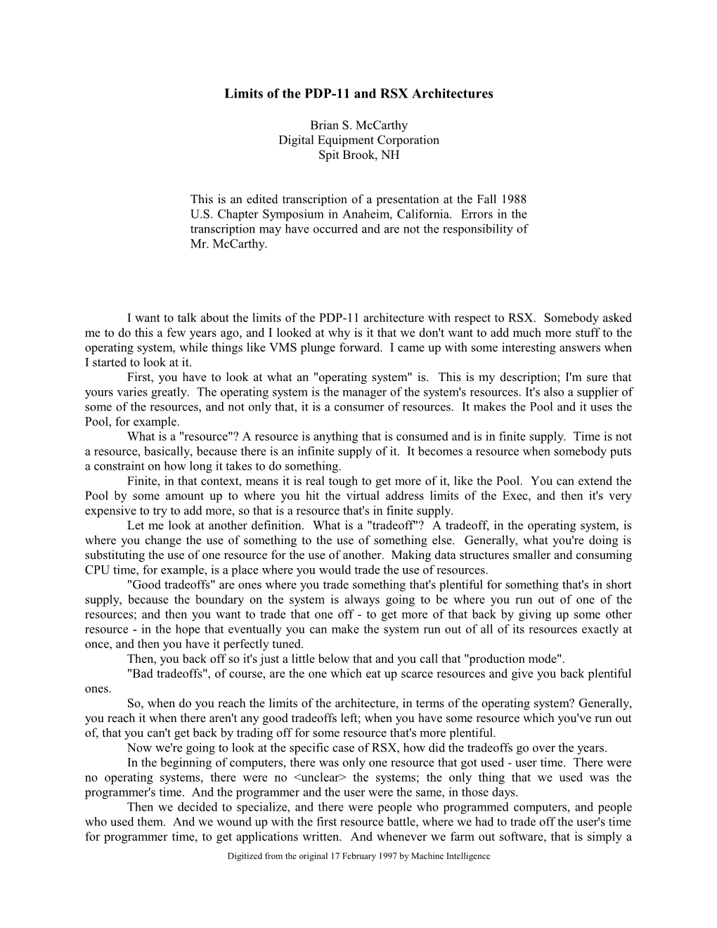 Limits of the PDP-11 and RSX Architectures