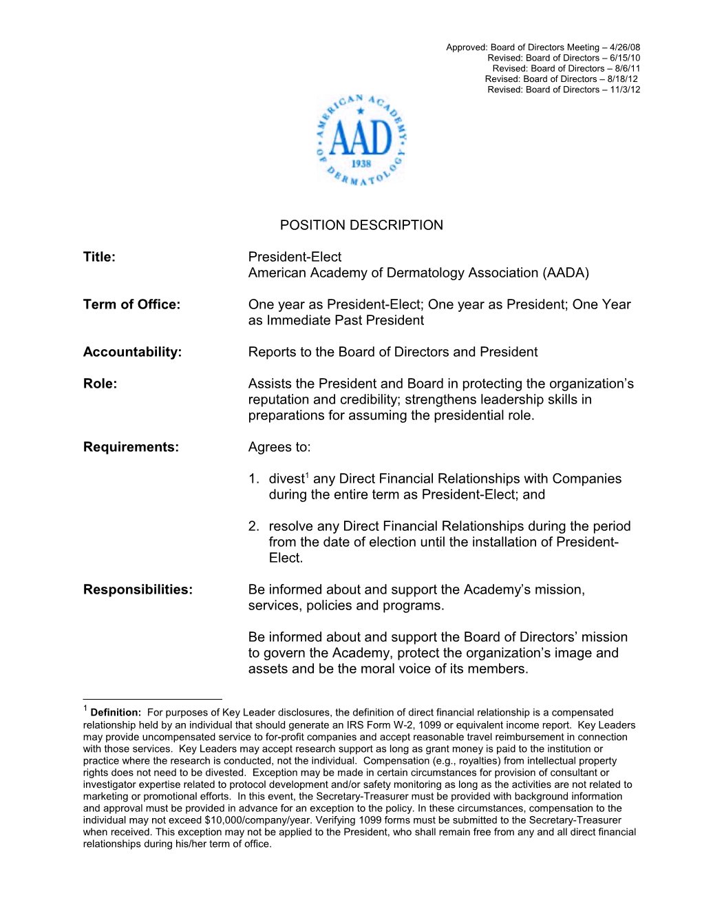 AAD President-Elect Position Description (1050089)