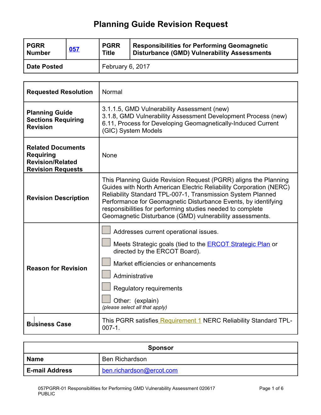 Planning Guide Revision Request