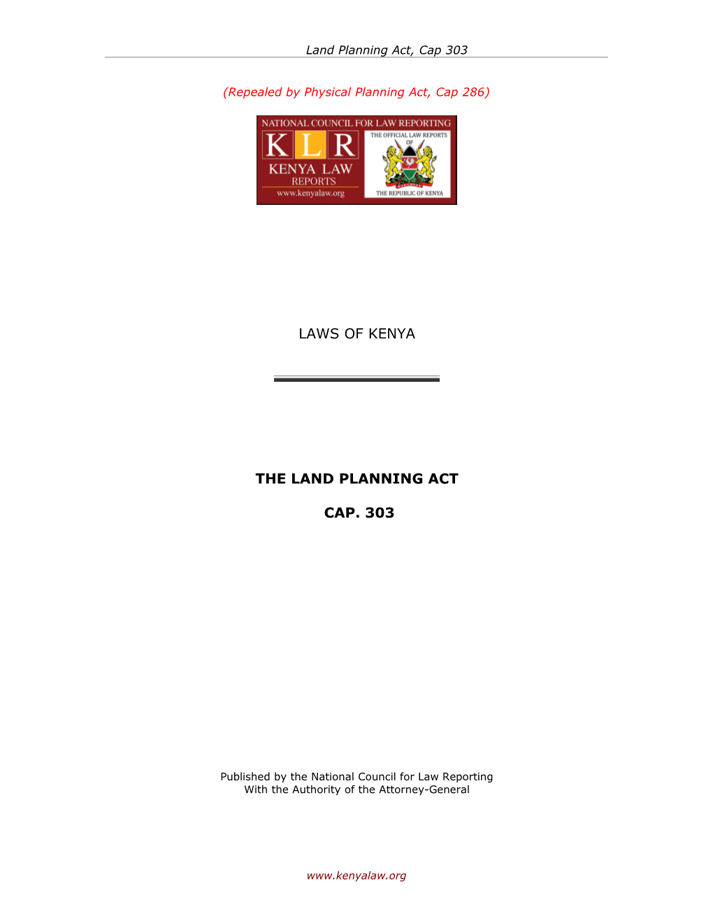 Land Planning Act, Cap 303