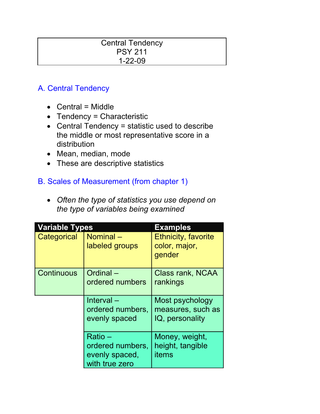 A. Central Tendency