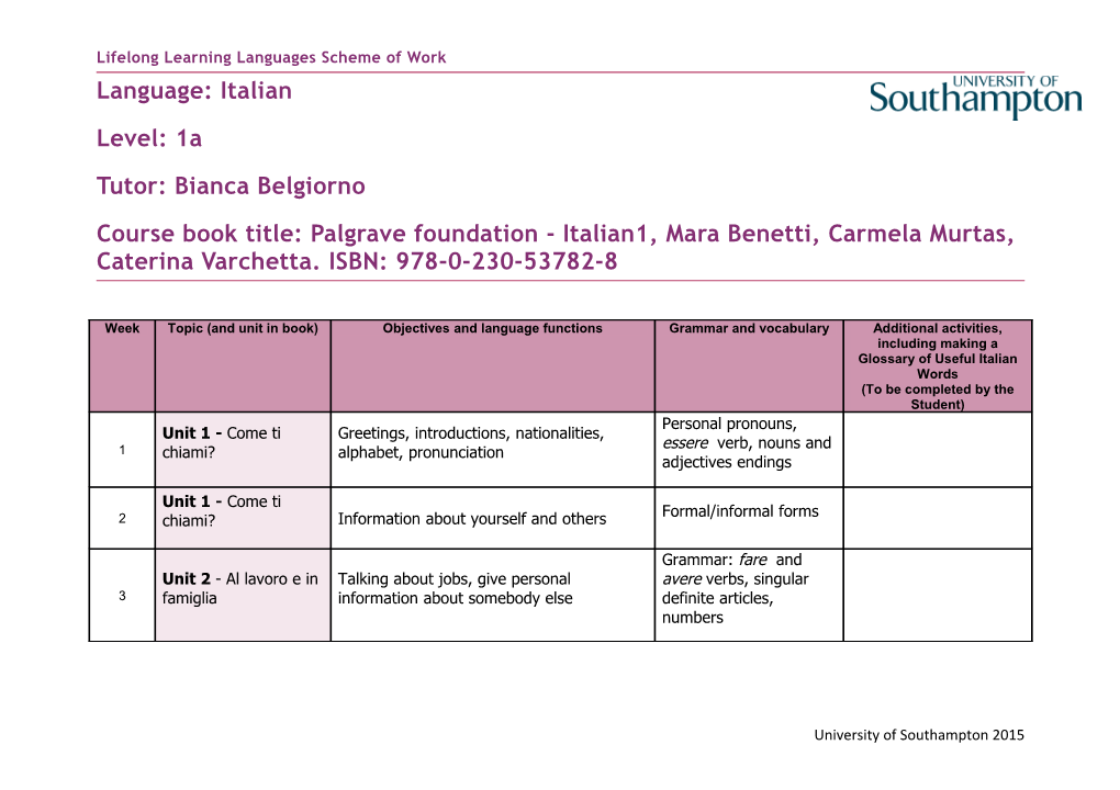 Lifelong Learning Languages Scheme of Work