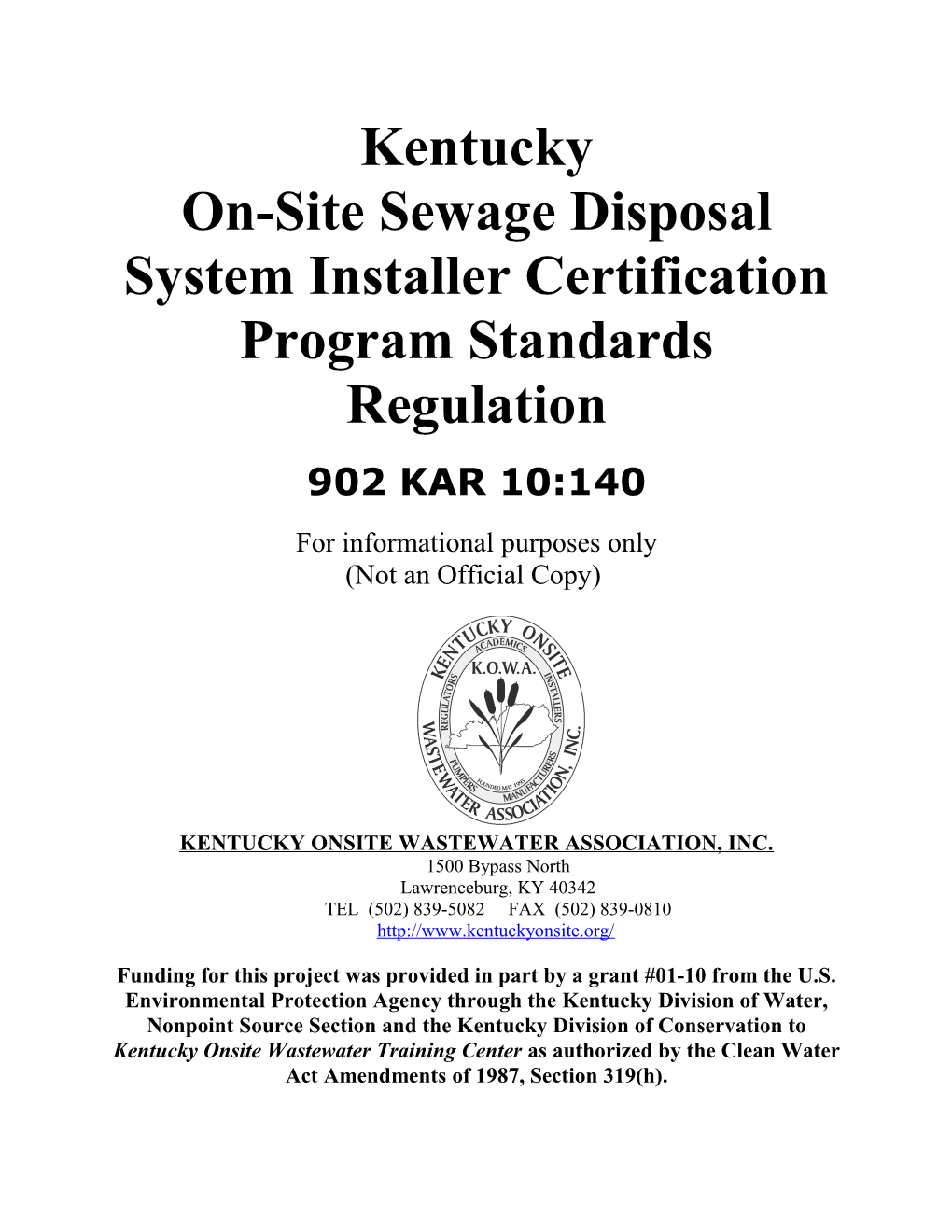 On-Site Sewage Disposal System Installer Certification Program Standards Regulation