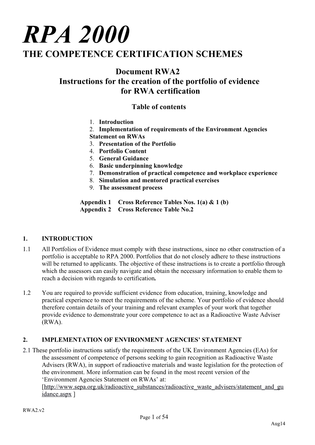 Instructions for the Creation of the Portfolio of Evidence