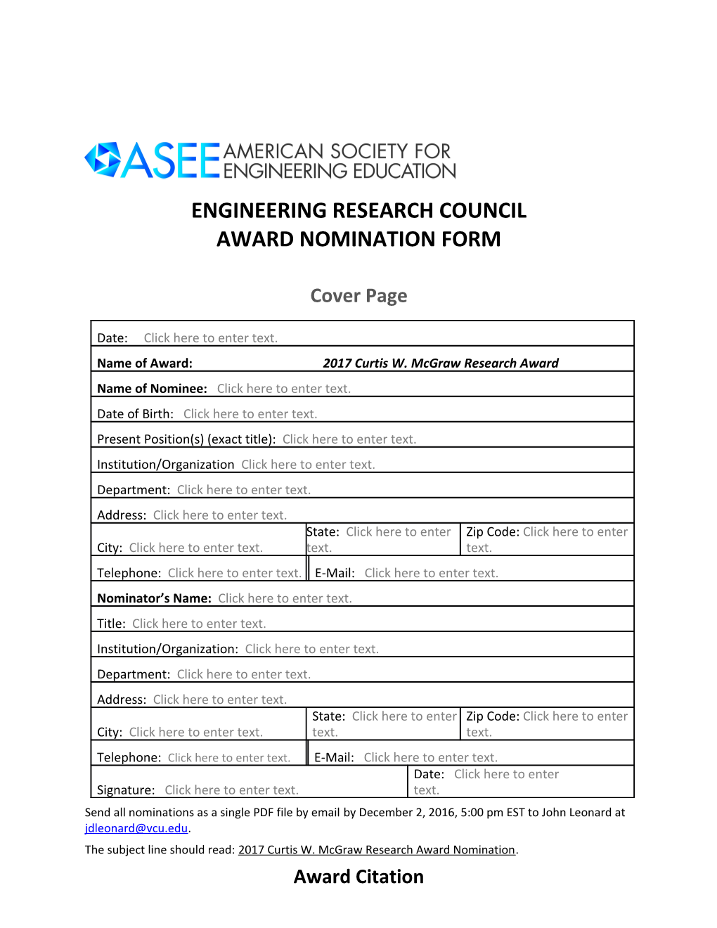 ASEE Awards Nomination Form