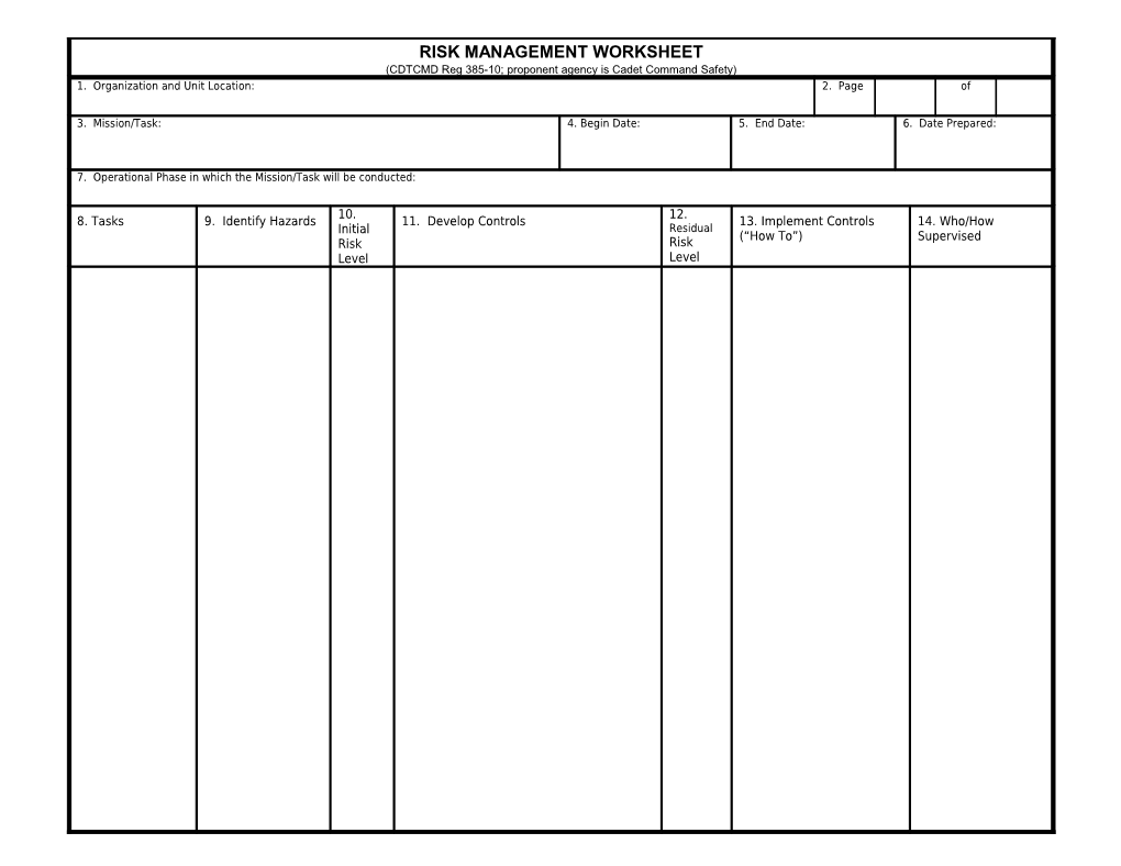 Risk Mgmt Worksheet - CDTCMD 385-2