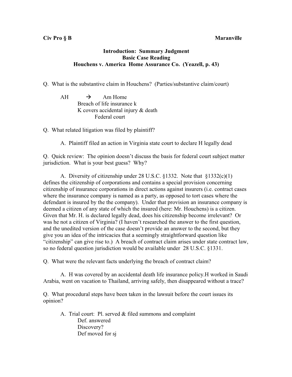 Basic Case Reading Web Q on Houchens V