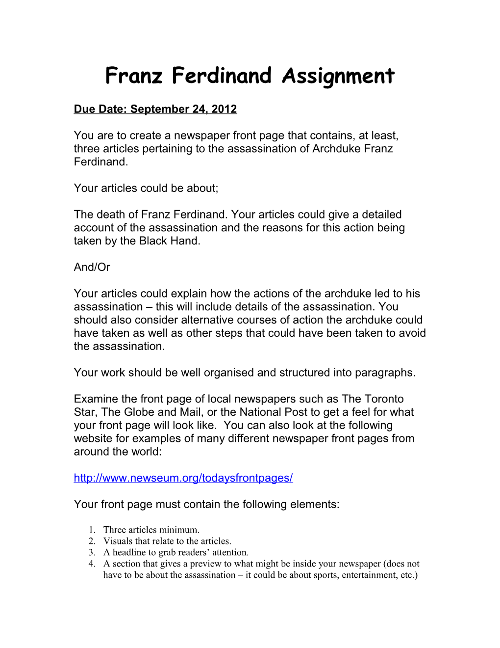 Franz Ferdinand Assignment