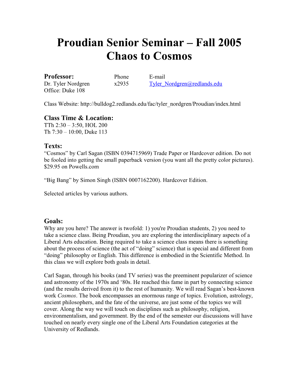 PHYS 160 - Spring Term 2005