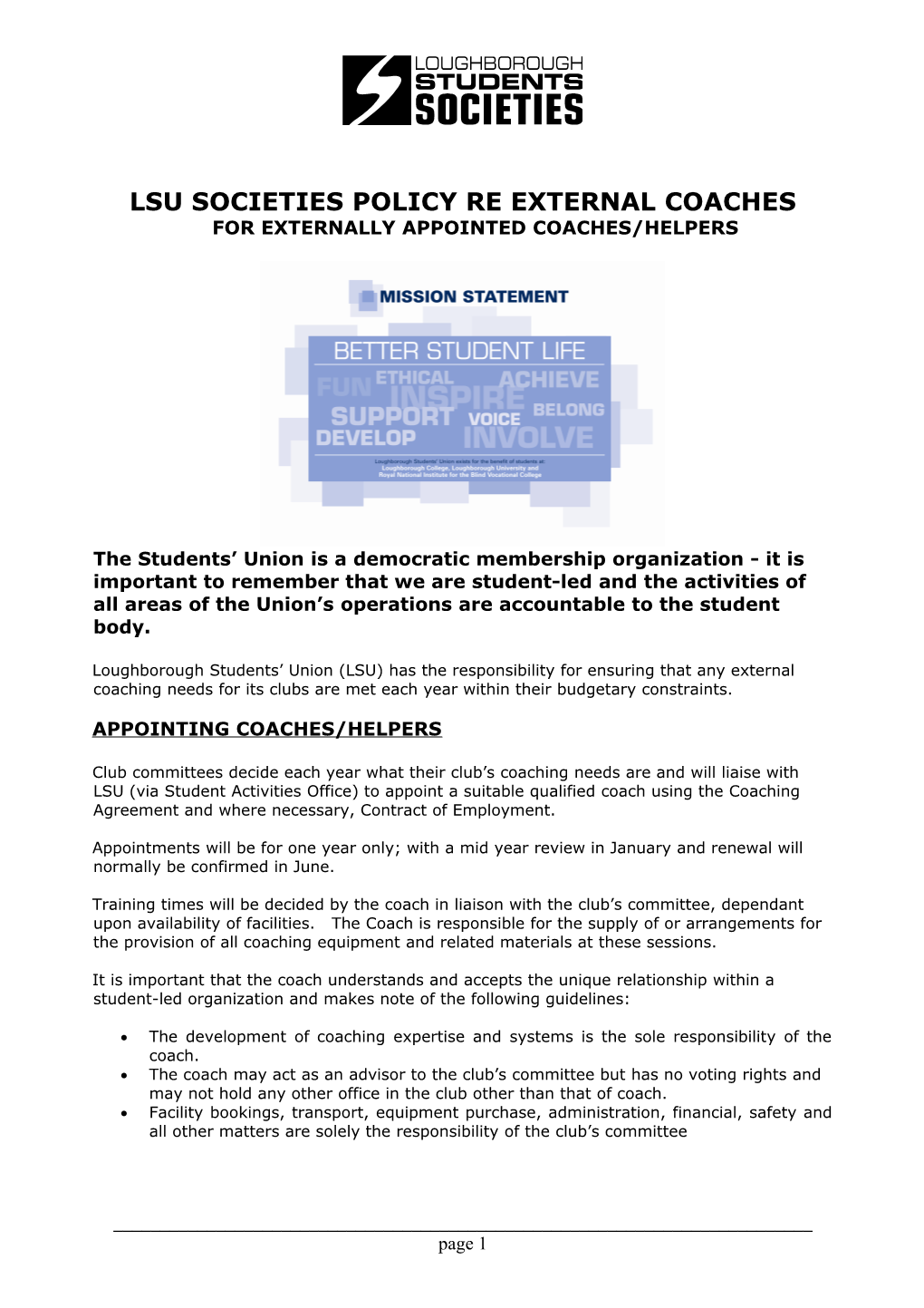 Lsu Clubs & Societies Policy Re External Coaches