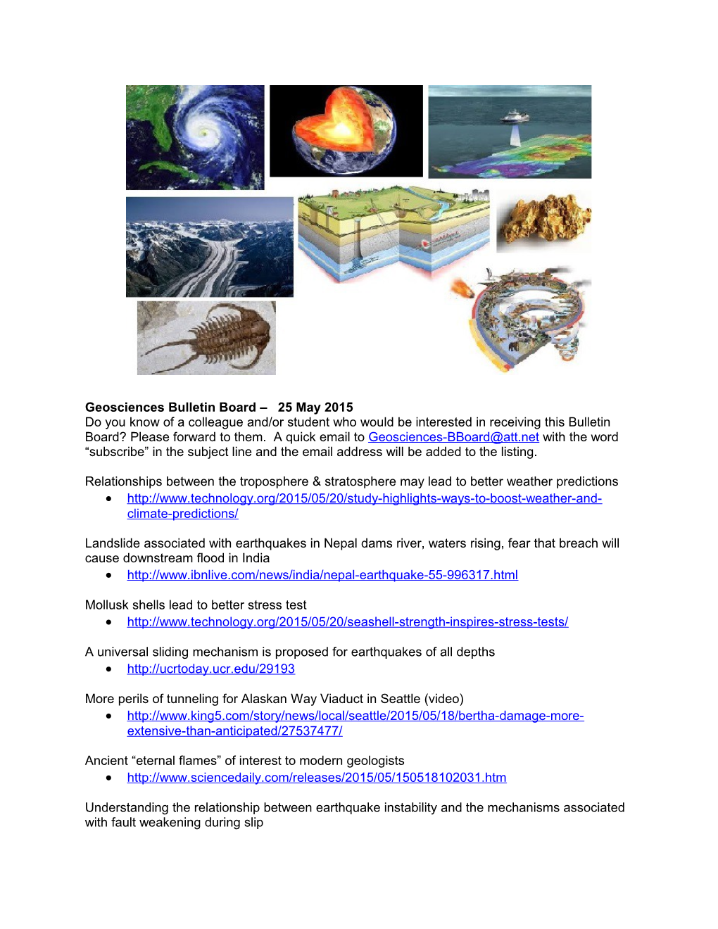 Geosciences Bulletin Board 25 May 2015