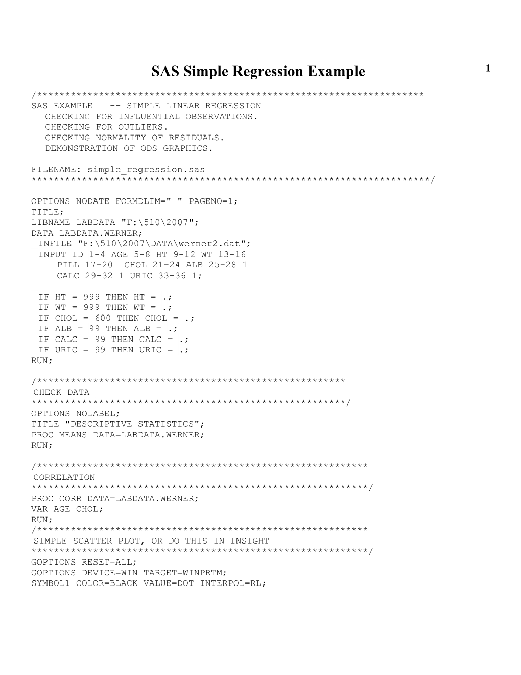 SAS Regression Examples