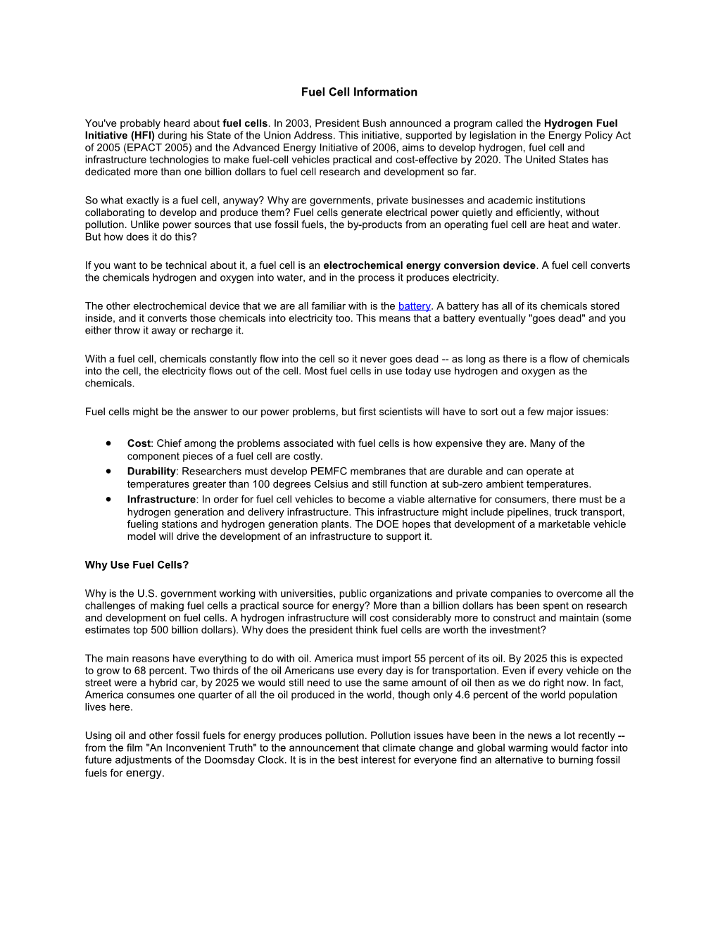 Fuel Cell Information