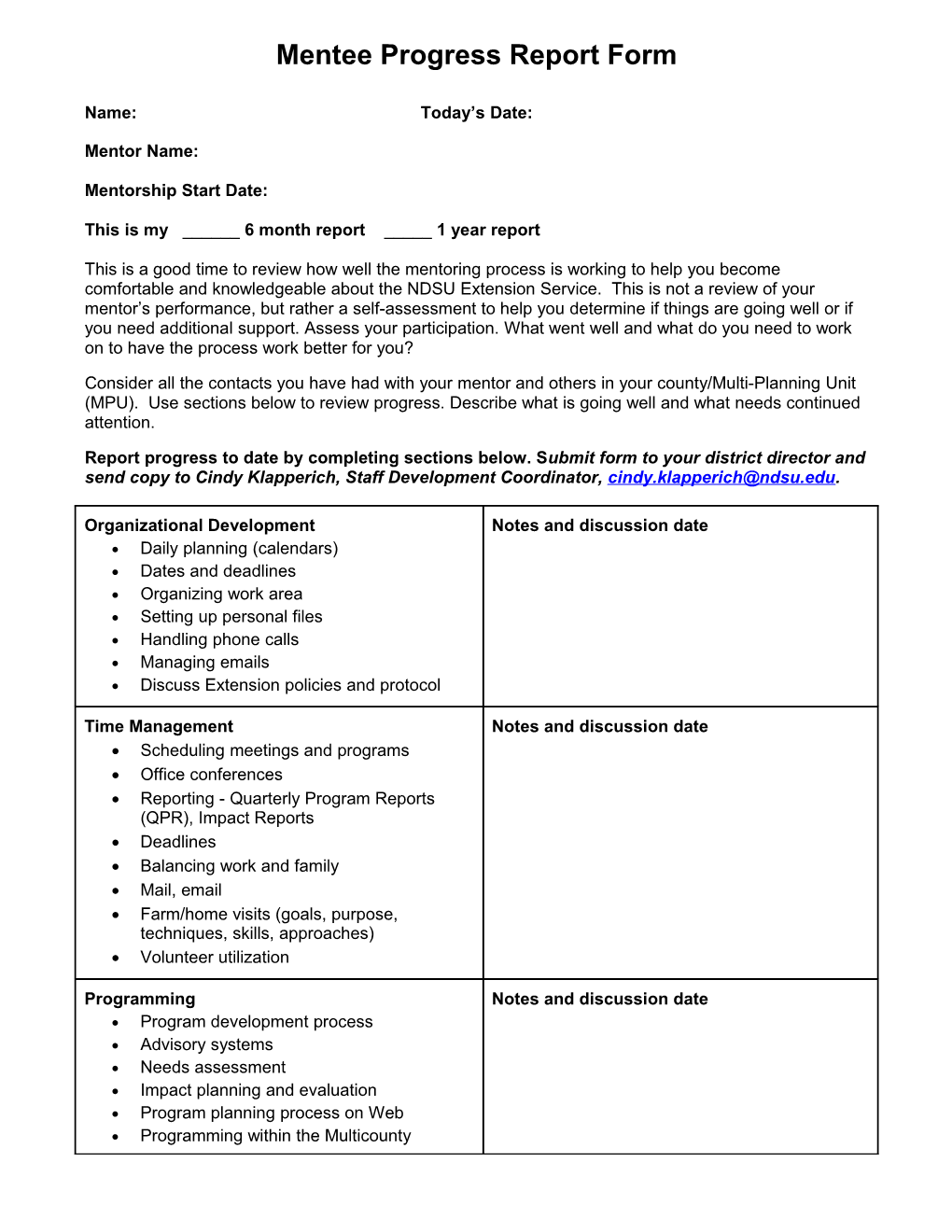 Mentee Assessment and Suggested Discussion Topics