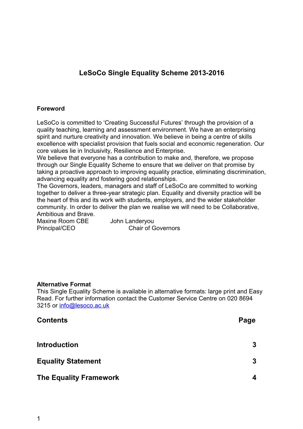 Lesoco Single Equality Scheme 2013-2016