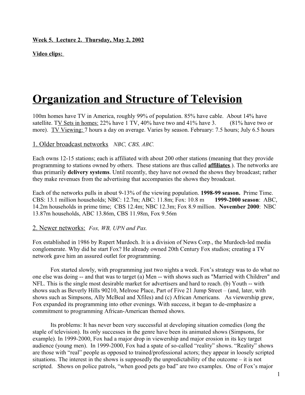 Organization and Structure of Television
