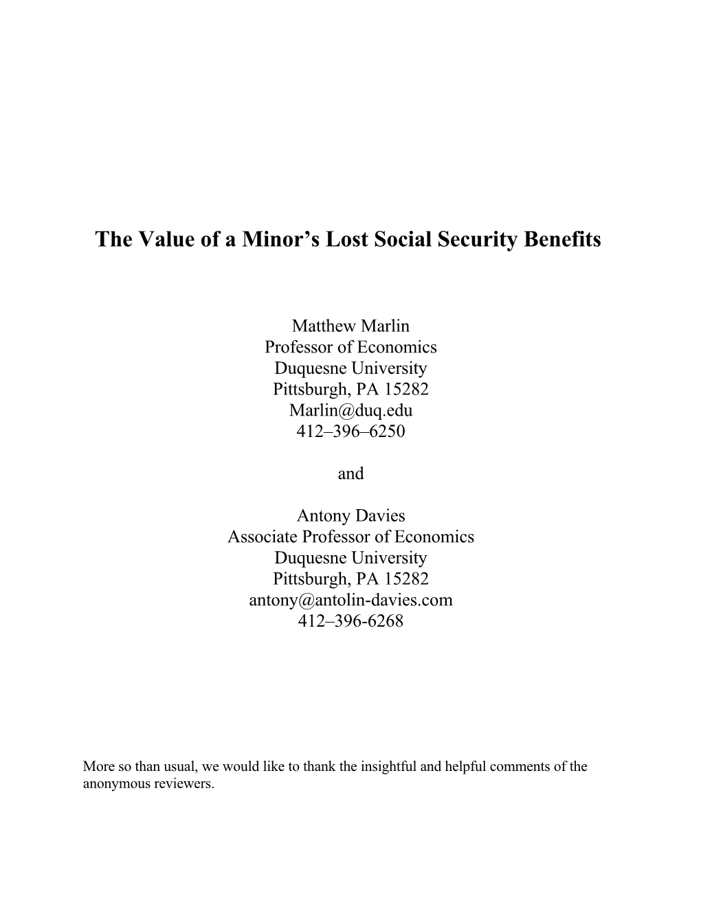 The Value of a Minor S Lost Social Security Benefits