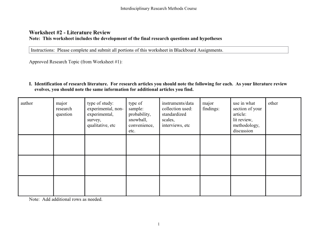 Literature Review Worksheet