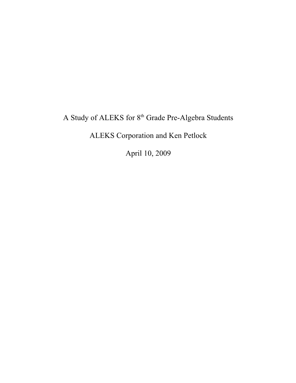 A Study of ALEKS for 8Th Grade Pre-Algebra Students