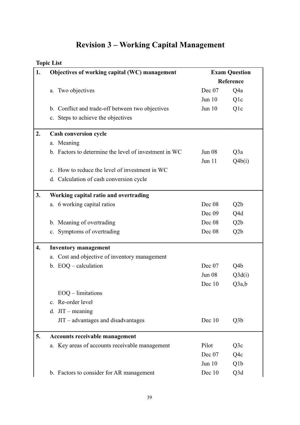 Revision 3 Working Capital Management