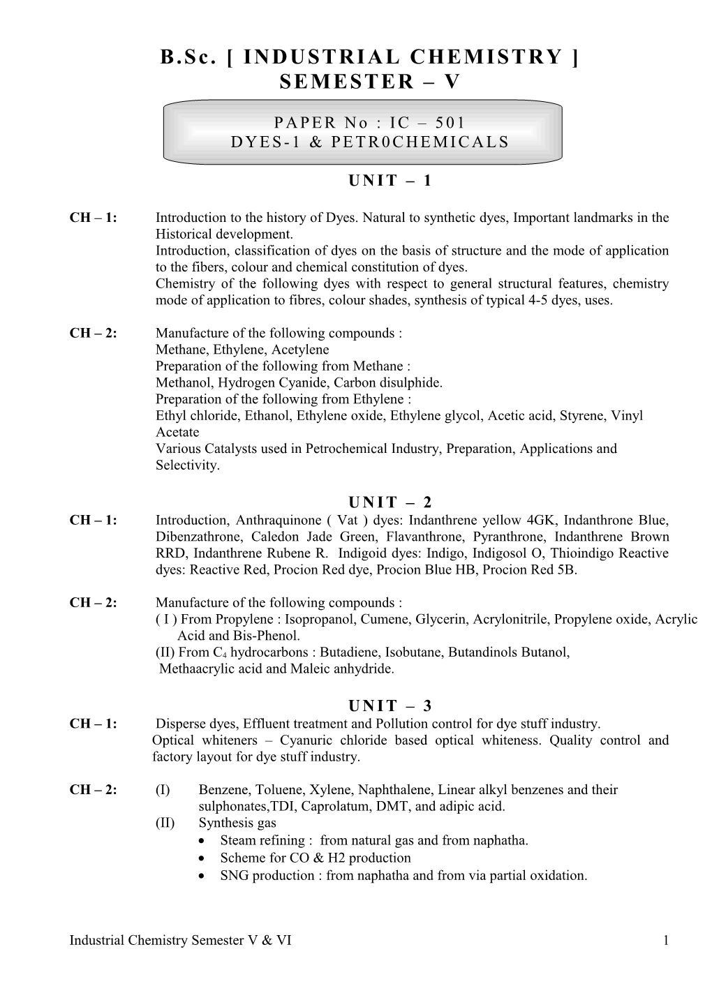 B.Sc. INDUSTRIAL CHEMISTRY