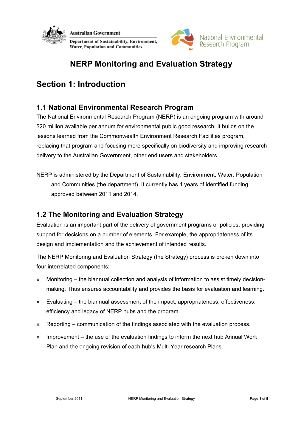 NERP Monitoring and Evaluation Strategy