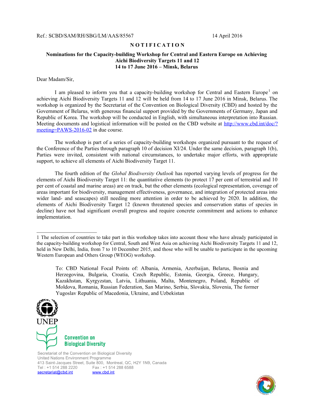Nominations for the Capacity-Building Workshop for Central and Eastern Europe on Achieving