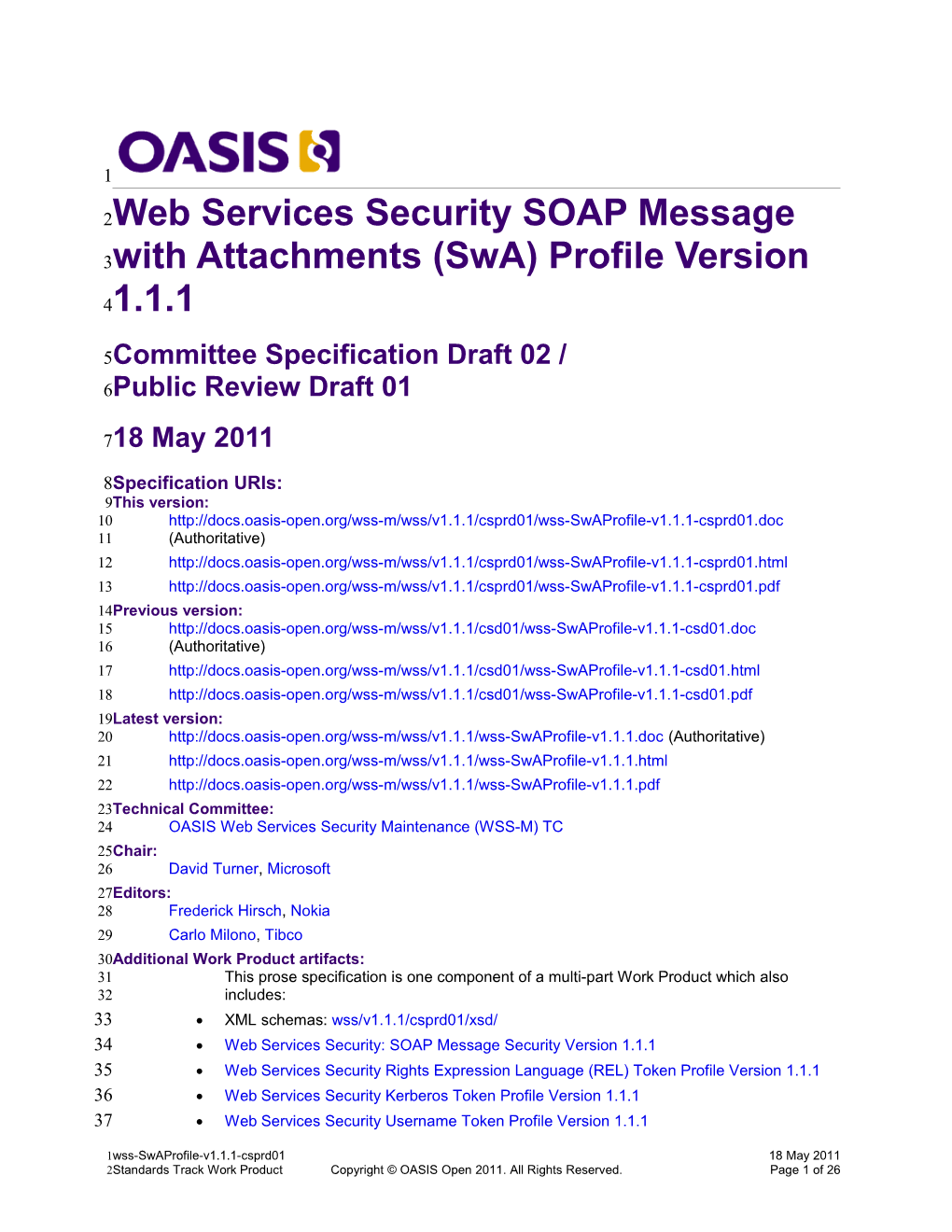 Web Services Security SOAP Message with Attachments (Swa) Profile Version 1.1.1