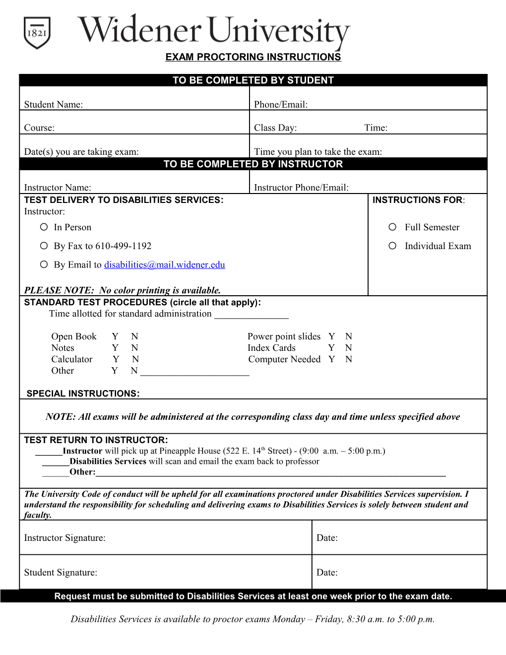 Exam Proctoring Instructions