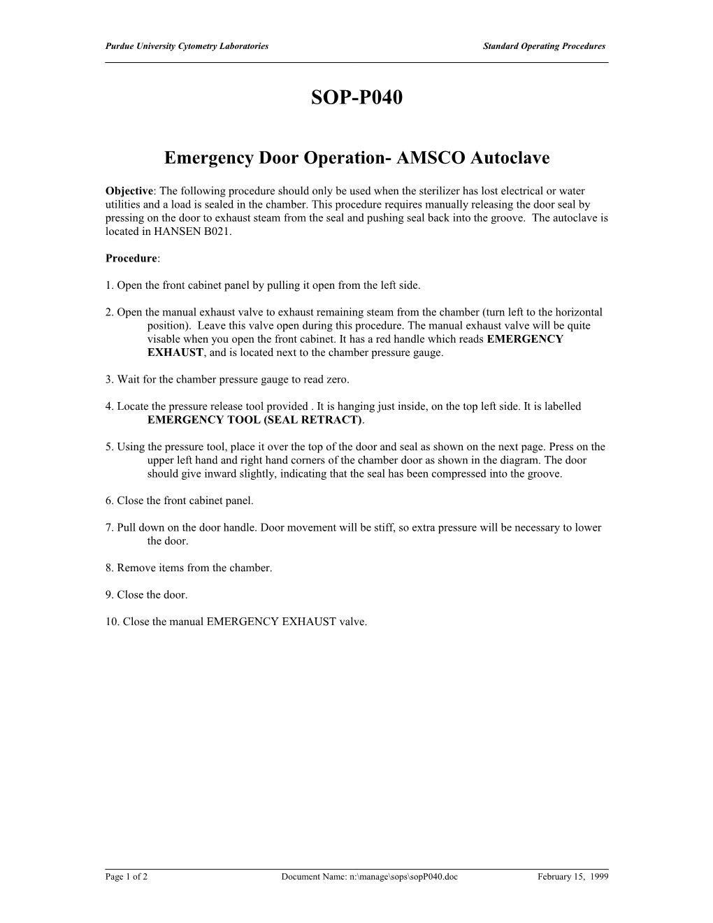 Standard Operating Procedures s10