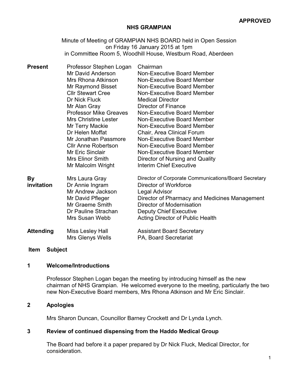 Approved Board Minute 16 January 2015
