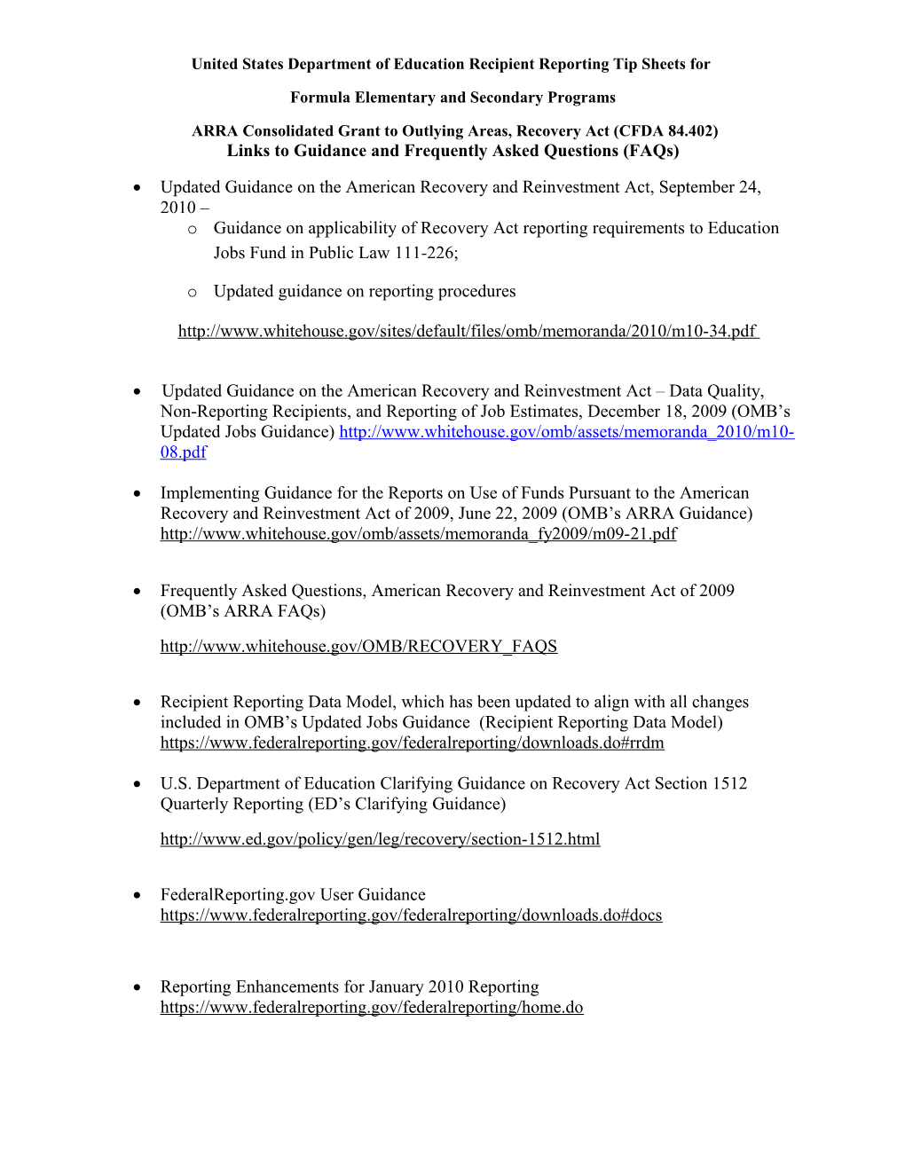 ARRA Reporting Tip Sheet for Consolidated Grant to Outlying Areas September 2011 (Msword)