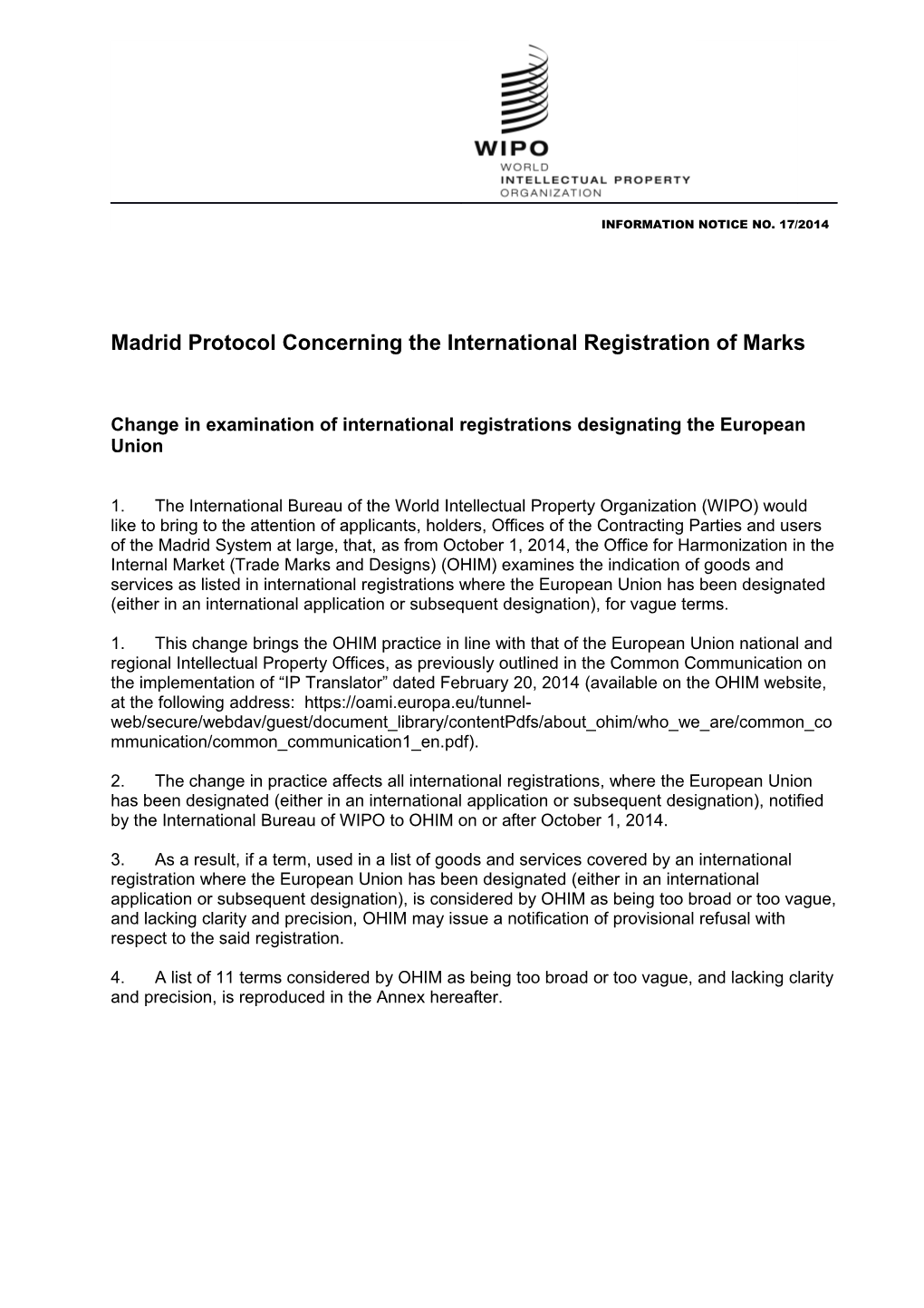 Change in Examination of International Registrations Designating the European Union