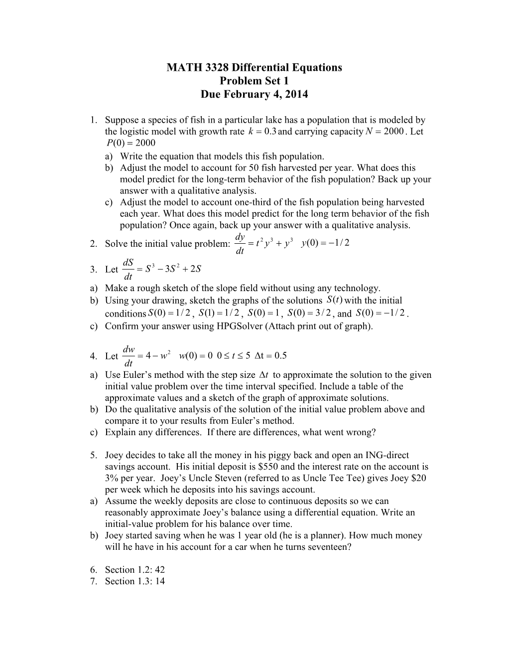 MATH 3328 Differential Equations