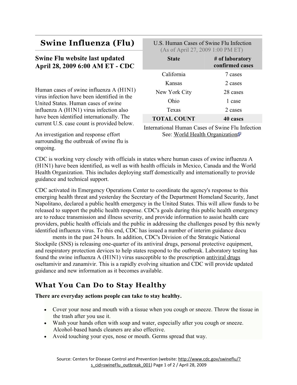 Swine Influenza (Flu)