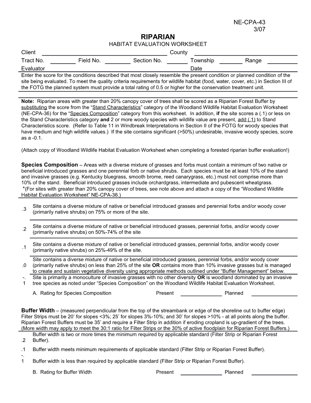 NE CPA 43 Riparian Habitat Worksheet