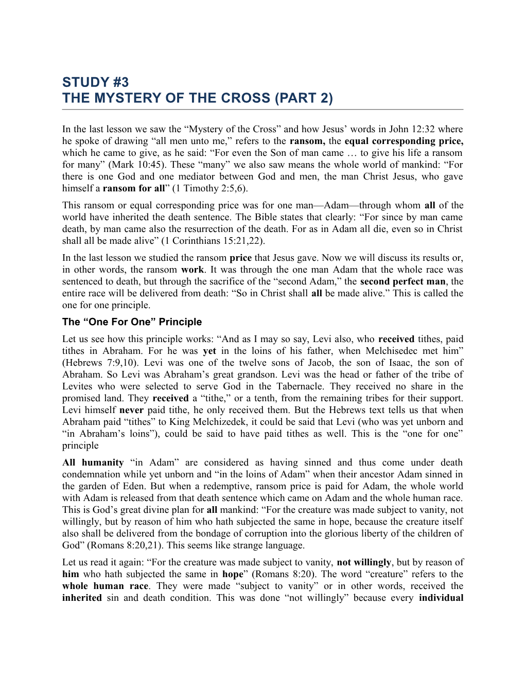 Study #3 the Mystery of the Cross (Part 2)