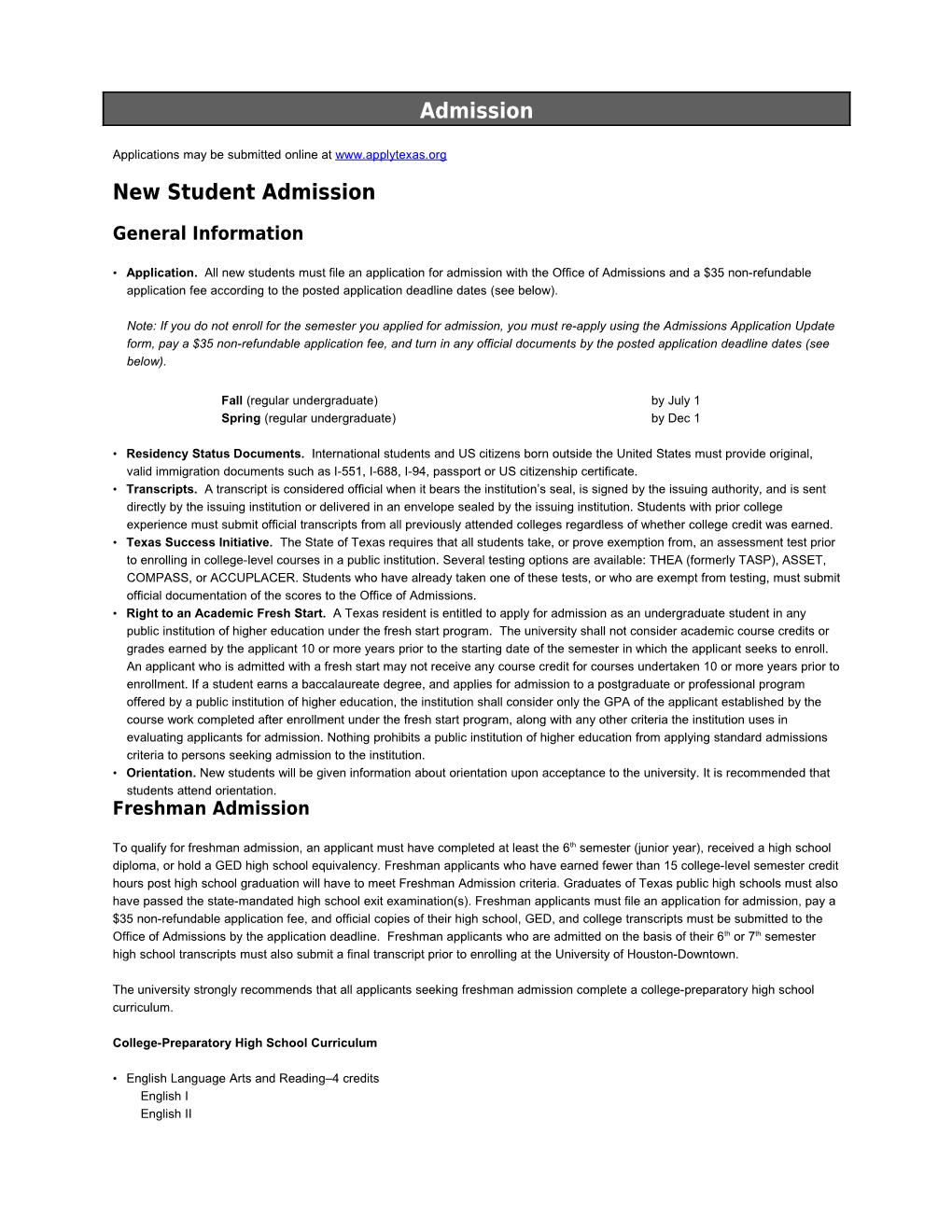 New Student Admission