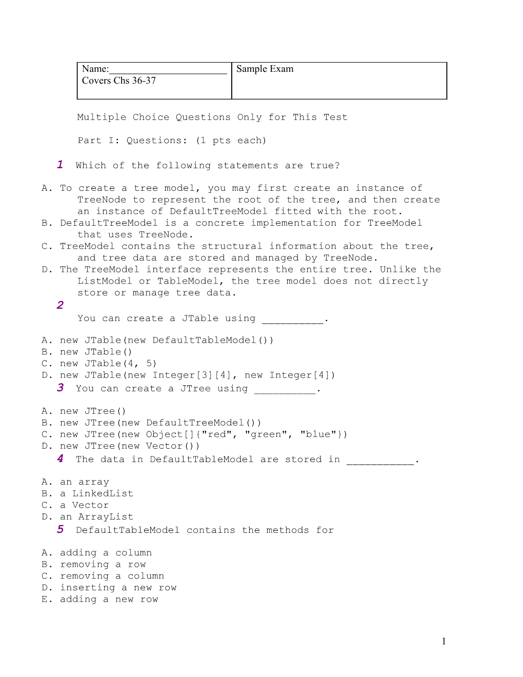 Multiple Choice Questions Only for This Test s1