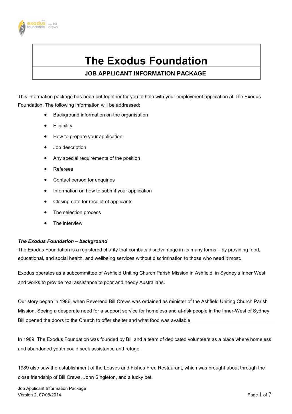 This Information Package Has Been Put Together for You to Help with Your Employment Application