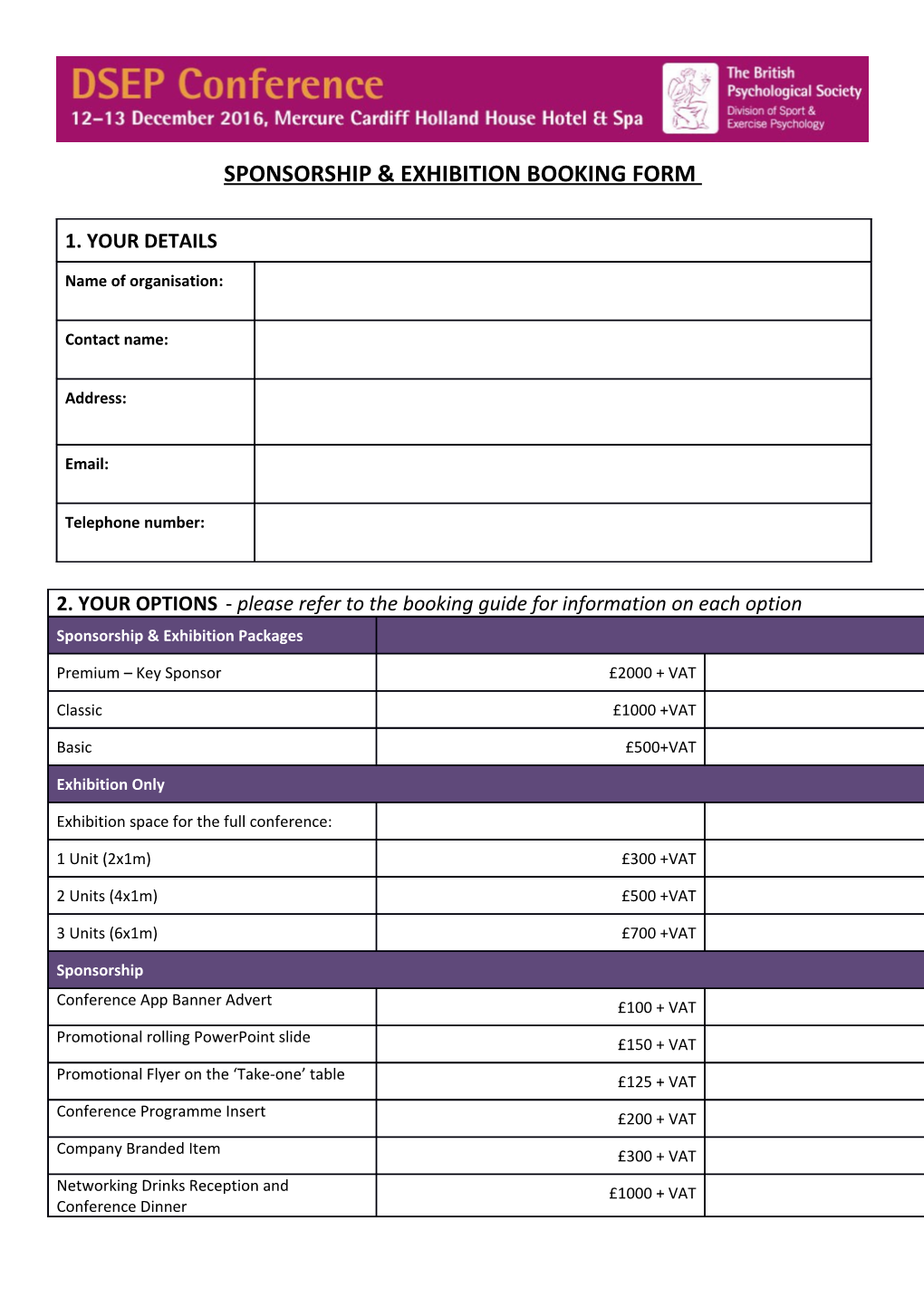 Sponsorship & Exhibition Booking Form