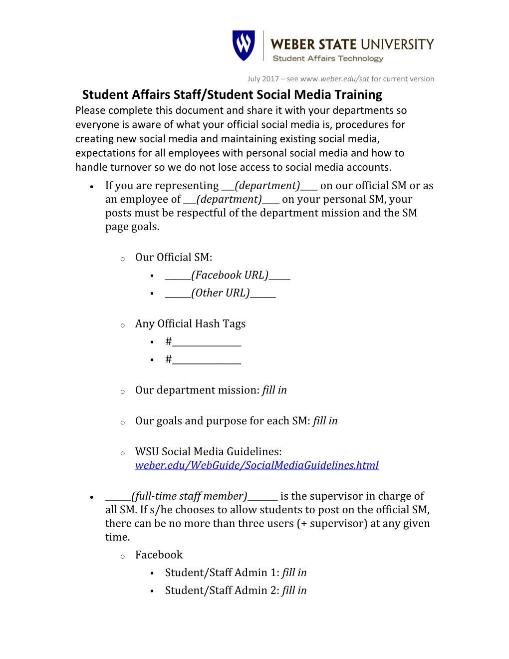 Student Affairs Staff/Student Social Media Training
