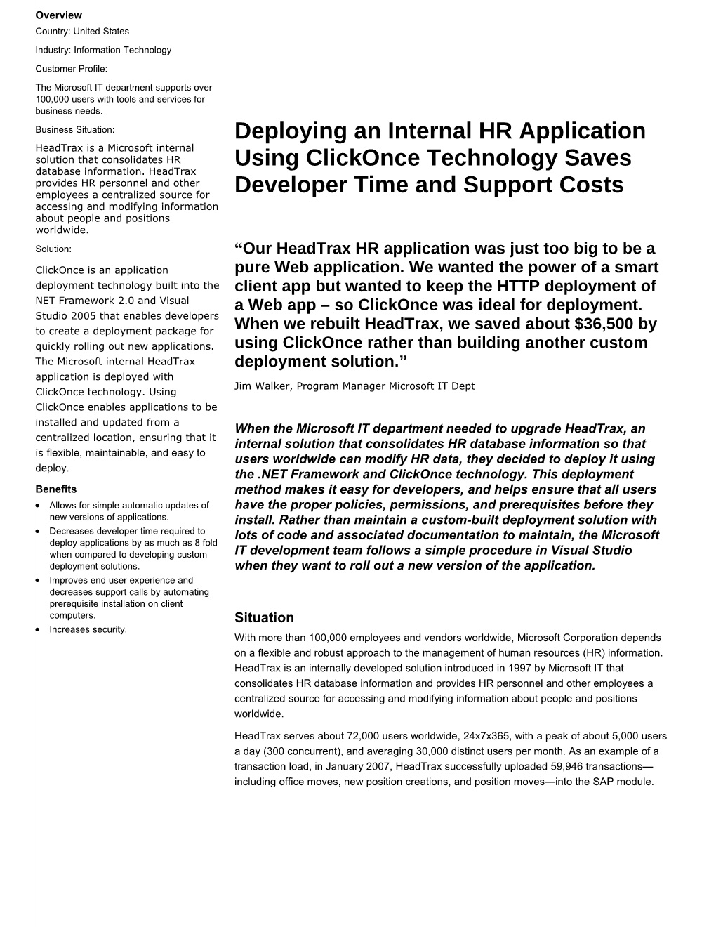 Deploying an Internal HR Application Using Clickonce Technology Saves Developer Time And