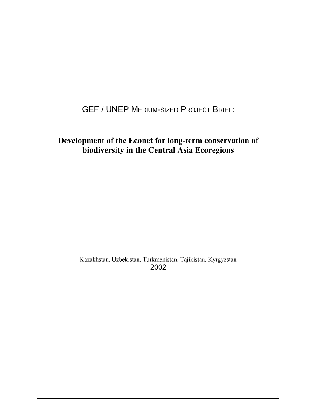 Gef / Unep Medium-Sized Project Brief