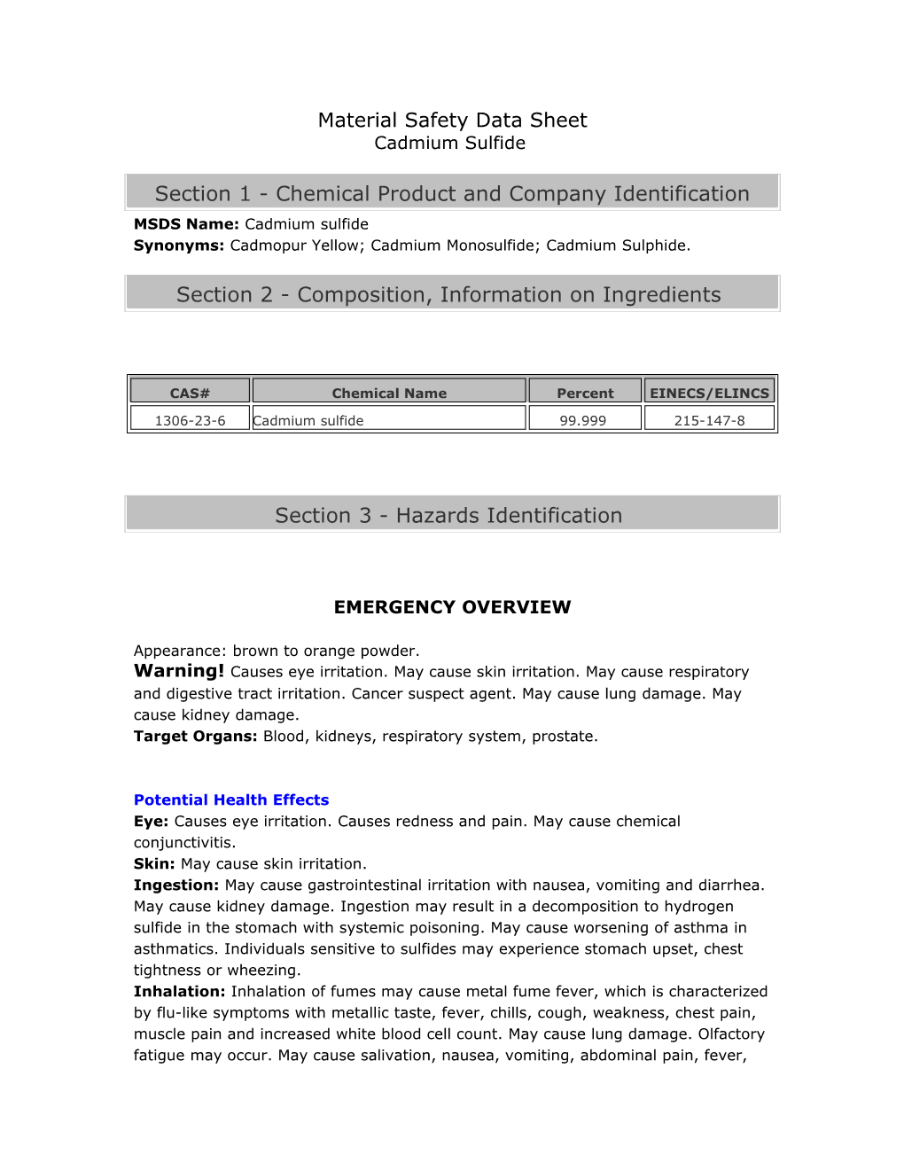 Material Safety Data Sheet s45