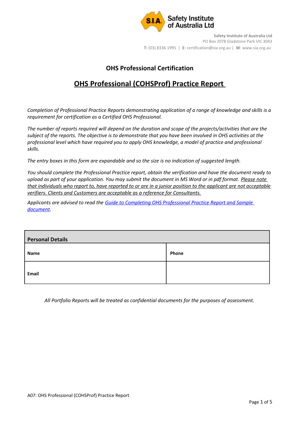 OHS Professional (Cohsprof)Practice Report