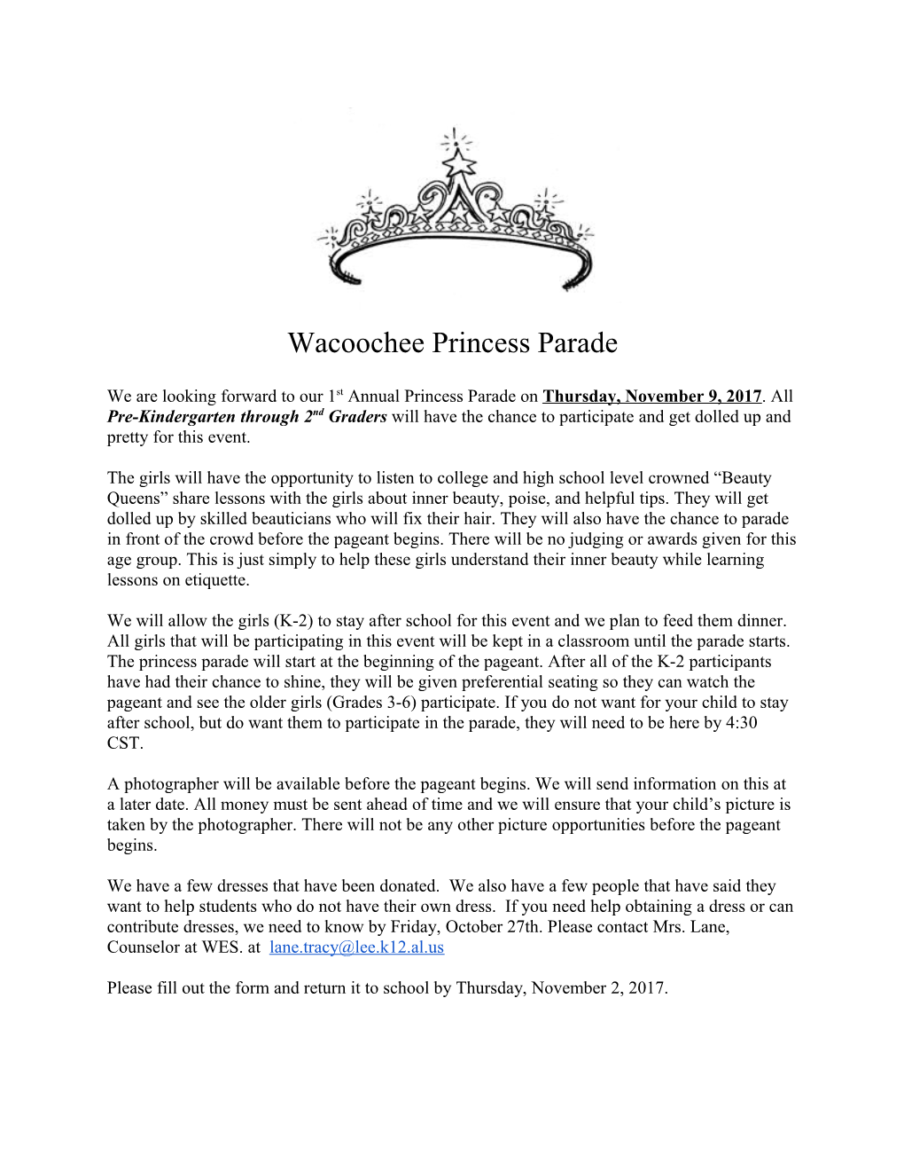 Wacoochee Princess Parade