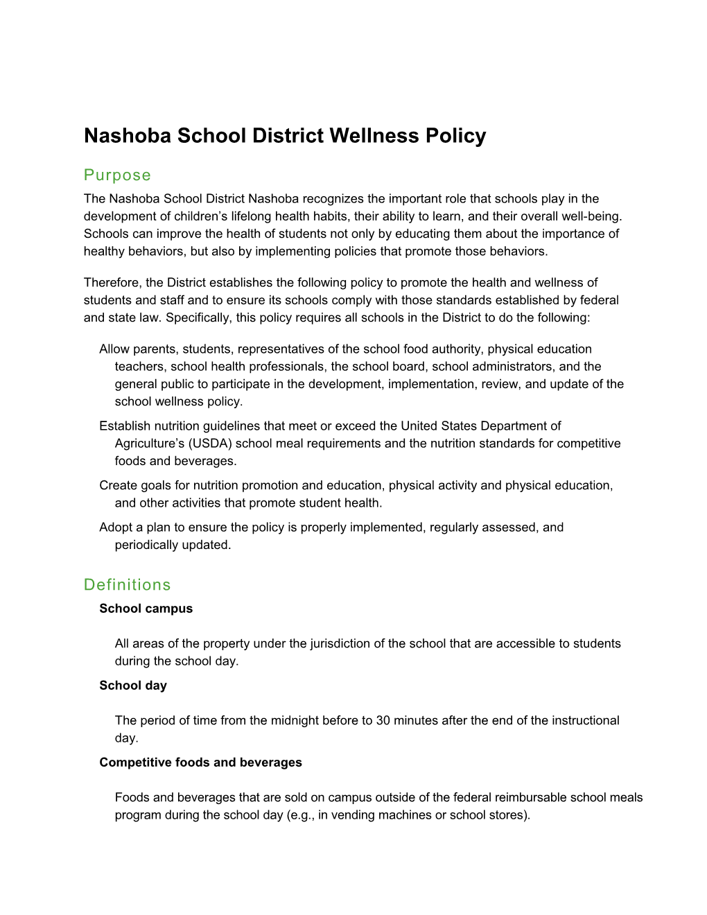 Nashoba School District Wellness Policy