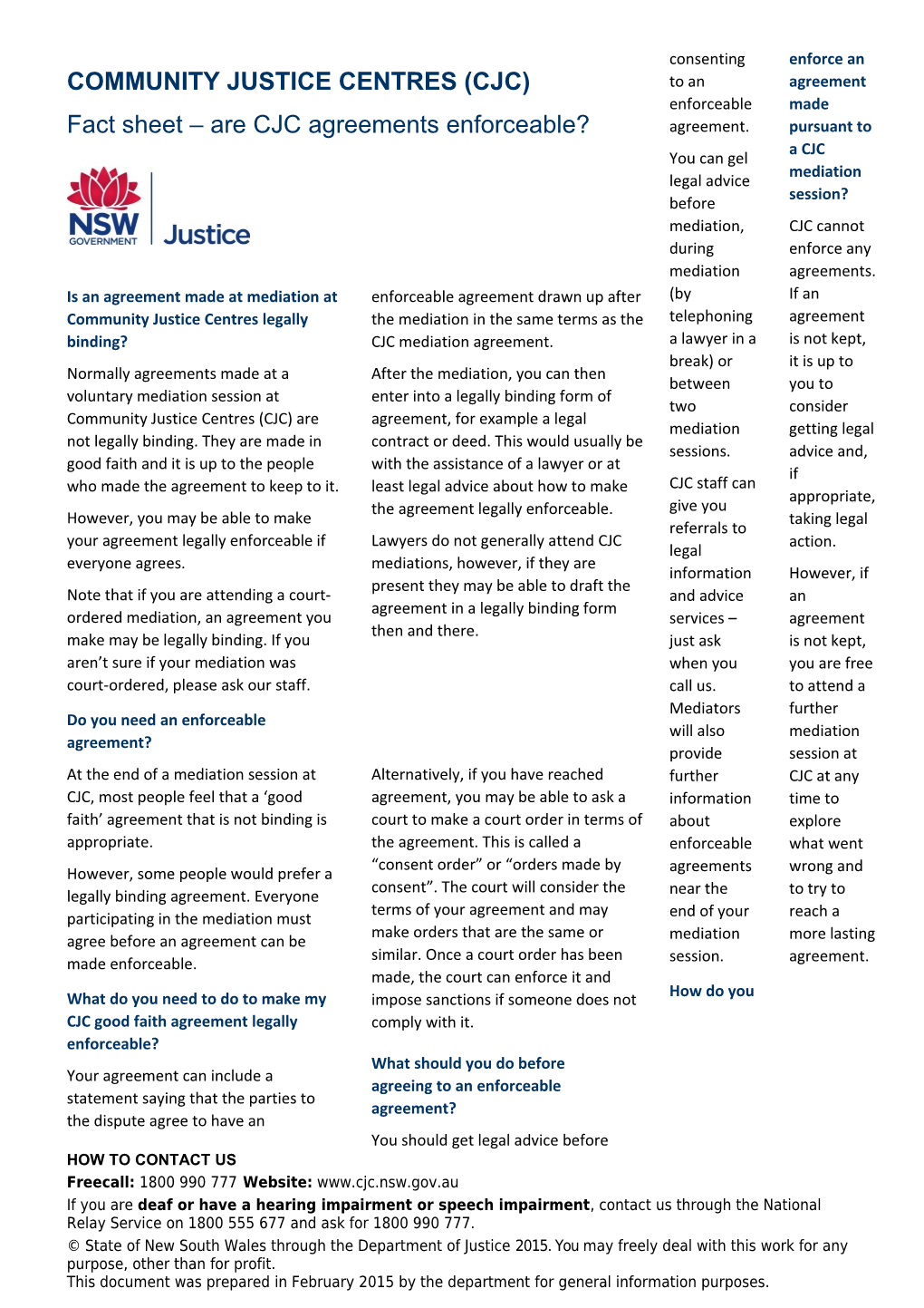 CJC Fact Sheet - Are CJC Agreements Enforceable